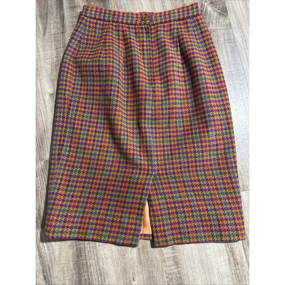 J. McLaughin for Sanyo Vintage Herringbone Tweed Pencil Skirt Wool Cotton Sz 4 - Picture 4 of 7